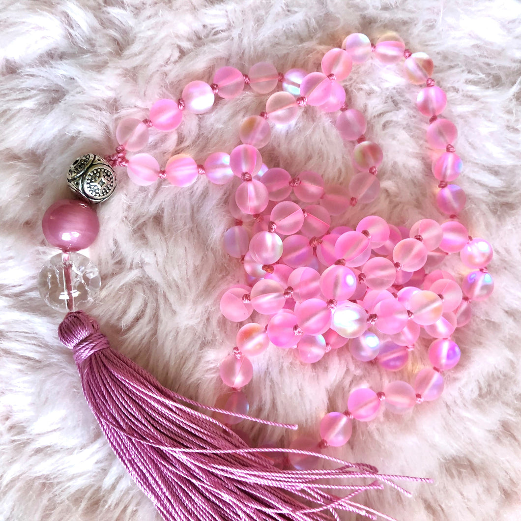 Mystic Aura Quartz Mala (Pink)