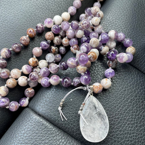 Flower amethyst mala - comotocapri - tourmaline - quartz - mala necklaces