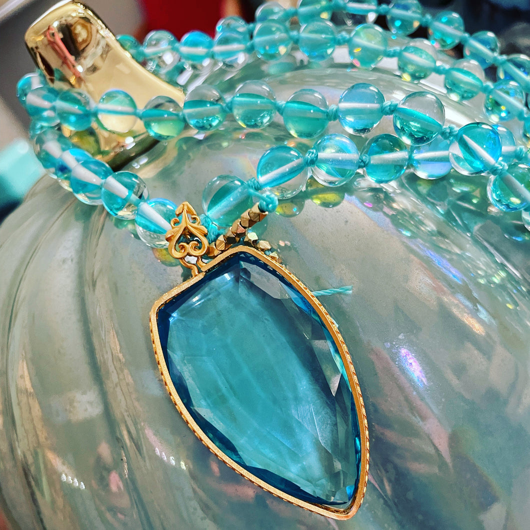 turquoise mystic quartz mala necklace comotocapri gold faceted glass pendant