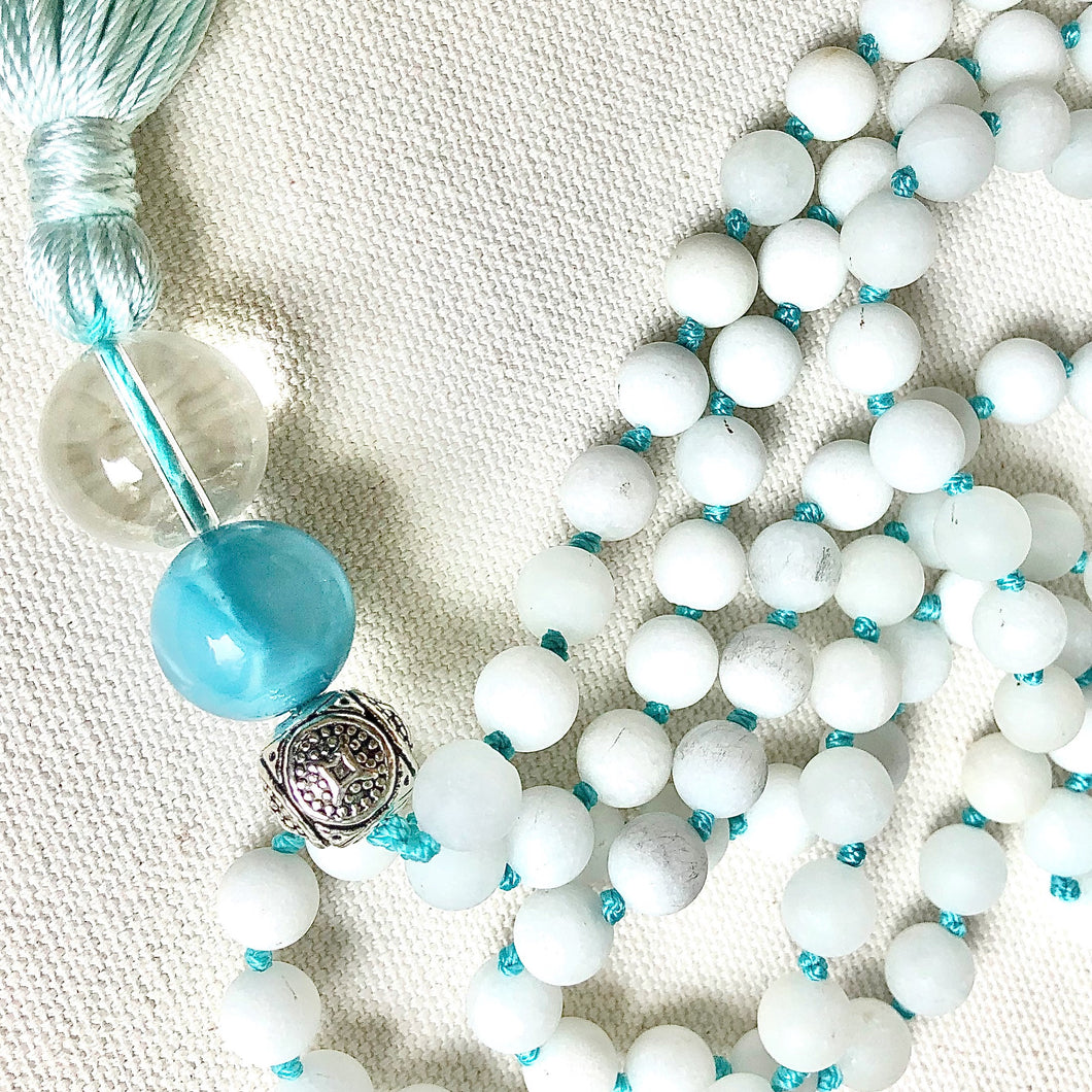 White Jade Mala (Matte finish)-mala necklace-Como To Capri-mala beads-yoga