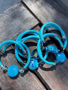 "Capri" glass wrap bracelet (with leather band)