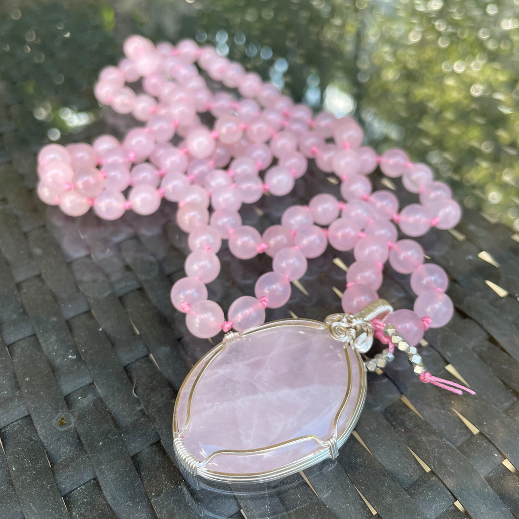 rose quartz - mala necklace - comotocapri - quartz - sedona - arizona - silver - pendant - mediation