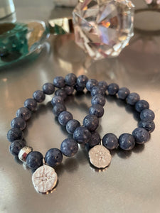 blue sodalite silver snowflake charms mala bracelet holiday comotocapri