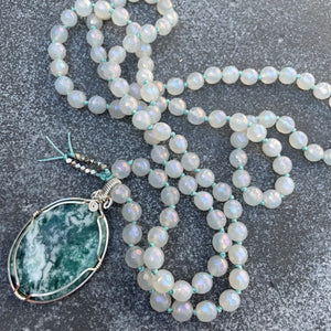 tree agate como to capri irridescent chalcedona mala necklace comotocapri handmade jewelry