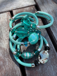 "Capri" glass wrap bracelet (with leather band)